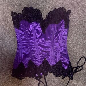 Daisy Corsets Purple Satin Corset with Black Lace